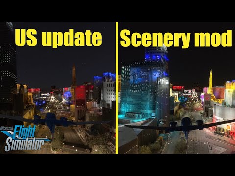 Flight Simulator 2020 Las Vegas Lighting comparison of US update vs Scenery Mod