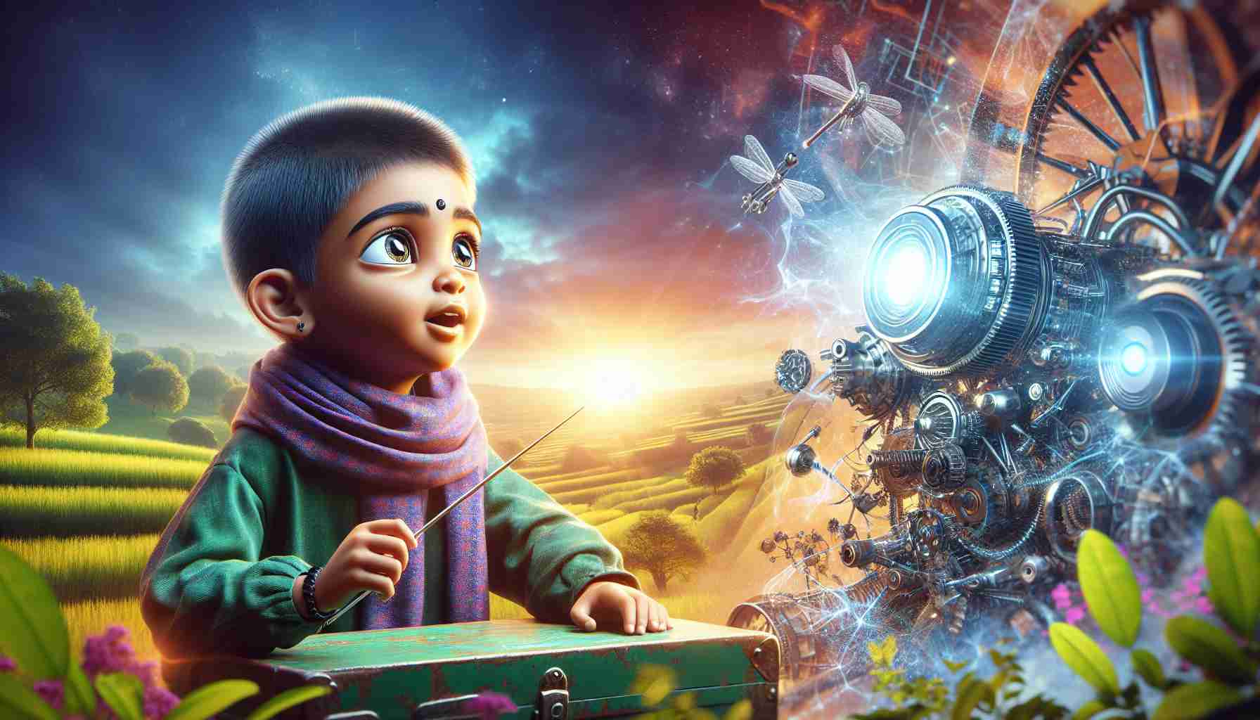 A photo-realistic, high-definition image showcasing the concept of 'The Bright Side of Curiosity'. The scene may involve a child of South Asian descent, with their eyes wide in awe, as they examine a complex piece of machinery, shedding light on their face. The background could show a picturesque sunny day, with the atmosphere filled with positivity and enlightenment, a metaphorical representation of the positive aspects or 'bright side' of curiosity.