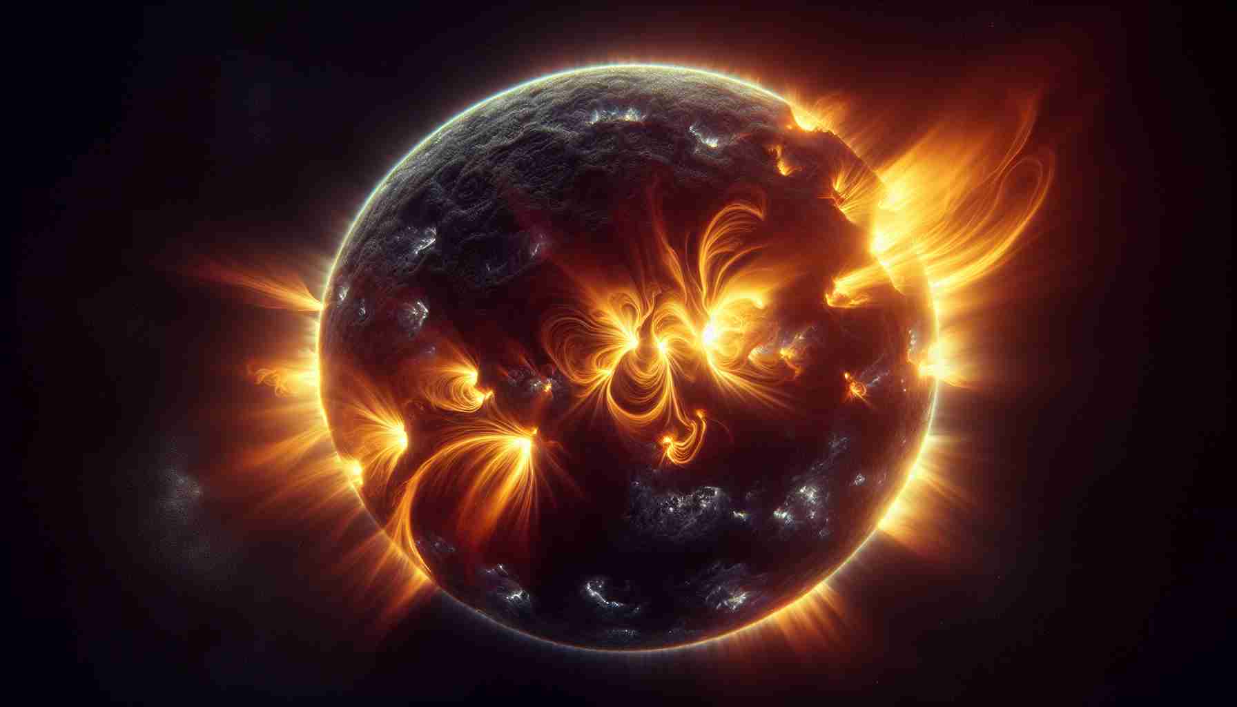 A hyper-realistic, high-definition image of a dramatic solar flare erupting on the sun's surface, disrupting the regular patterns and design of the sunspots in its path. The flare's intense light emits a fiery glow, casting a radiant spectacle against the backdrop of dark sunspots.