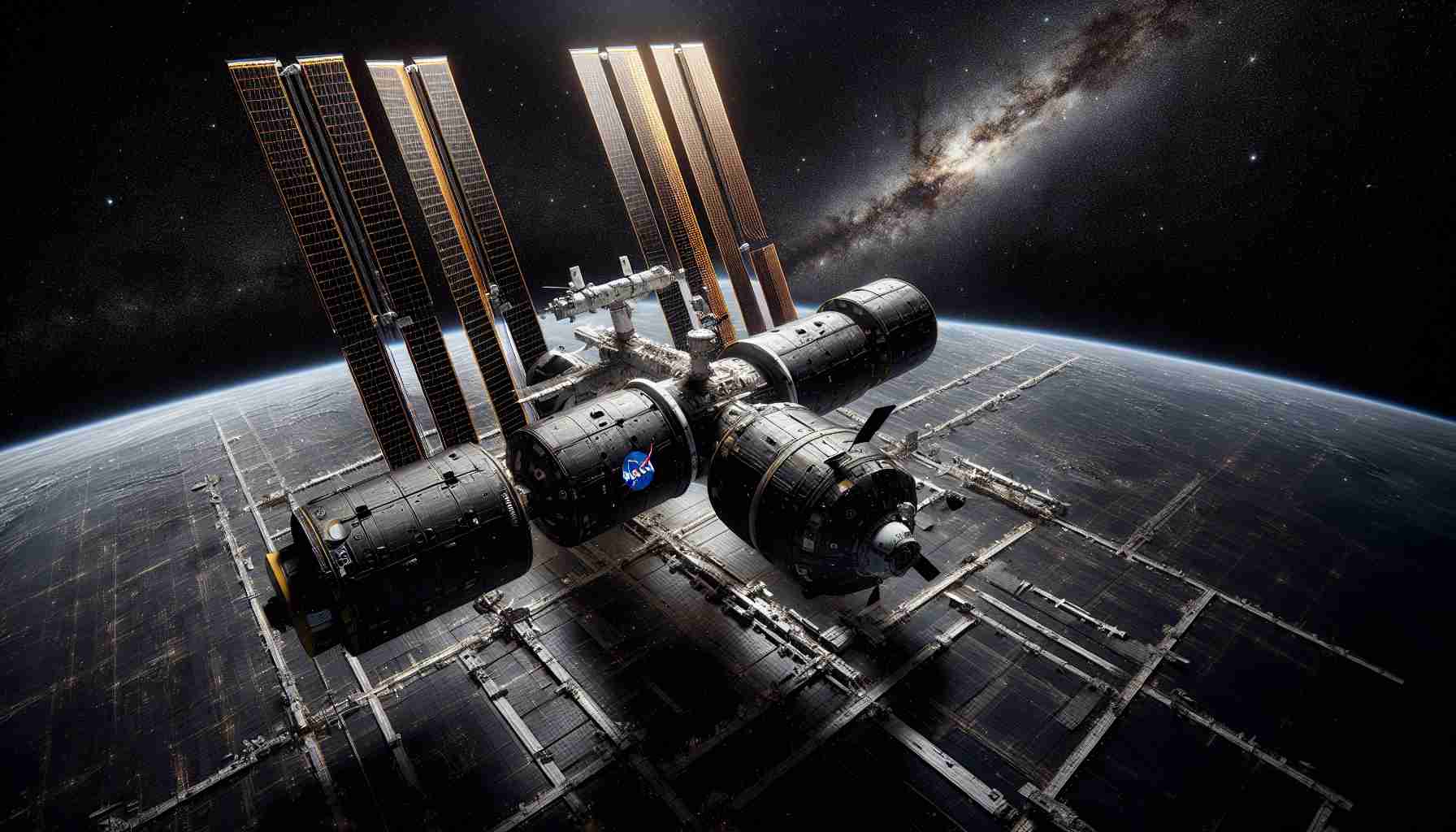 An ultra-high definition photo realistically depicting the preparation of NASA's Cygnus mission for its arrival at the International Space Station. The image should highlight the intense precision and intricacy of space technology. Convey the vastness of outer space, with distant stars and galaxies dotting a velvet black backdrop. In the foreground, paint a detailed picture of the Cygnus spacecraft: its sleek futuristic design, emblazoned with the NASA logo, poised for docking. The International Space Station should appear in the near distance, grand and intricate, signaling the imminent meeting of these two marvels of human engineering.