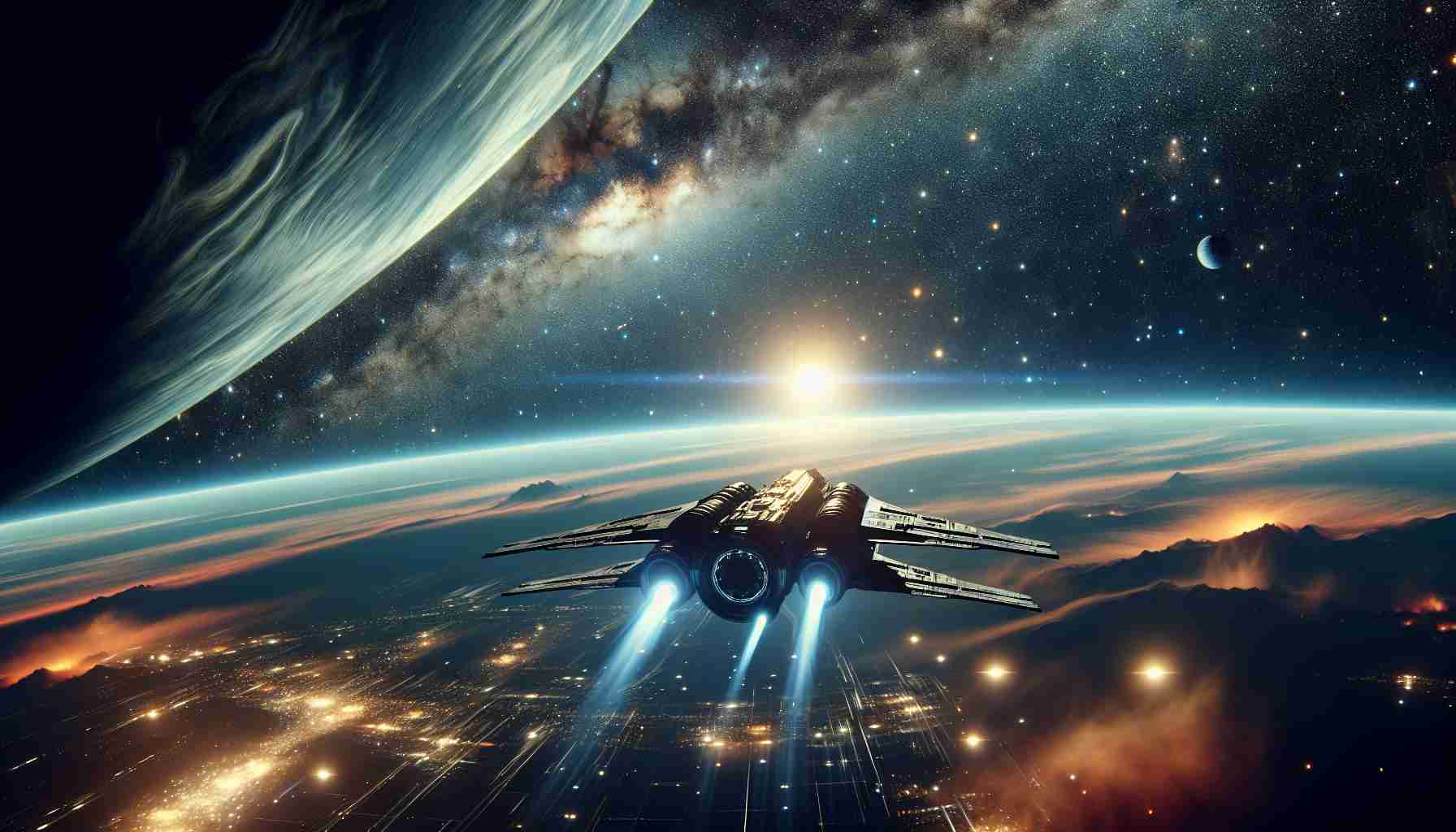 Generate a realistic, high-definition image of a scene depicting space travel's new horizons. Illustrate a futuristic spaceship, advanced enough to journey to unexplored solar systems. Fill the image with stars, distant galaxies, and nebulas that hint at the immensity and mystery of the cosmos. Let the spaceship be gliding gently towards a yet-undiscovered exoplanet in a never seen before corner of the universe. Showcase the awe-inspiring endlessness of space.