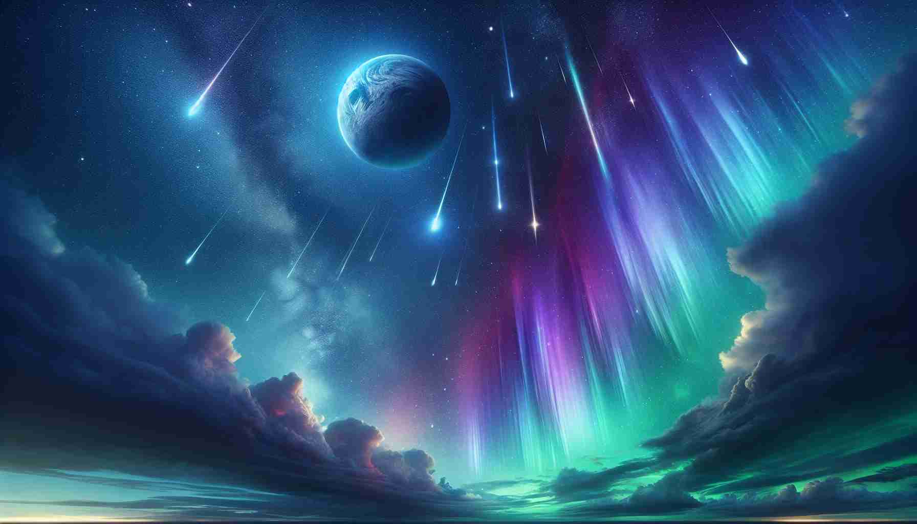 A high-definition, realistic image showcasing an exciting celestial event occurring in the northern skies. The phenomenon could include vibrant auroras, shooting stars, or an unusual alignment of stars. The sky should be bathed in various hues, ranging from deep blues to purples and greens, showcasing the wonder and awe of the night sky spectacles.